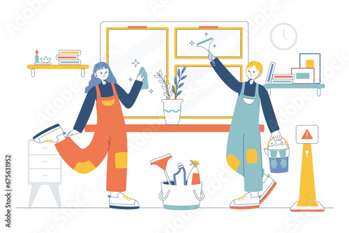 Two Cleaners Cleaning House Happily