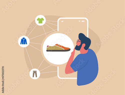 Product Recommendation Strategies for ecommerce to boost conversions. AI Data-Driven Upsells and Online Cross-sells Related Product Vector illustration isolated on brown background with icons