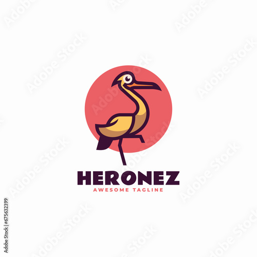 Vector Logo Illustration Heron Simple Mascot Style.
