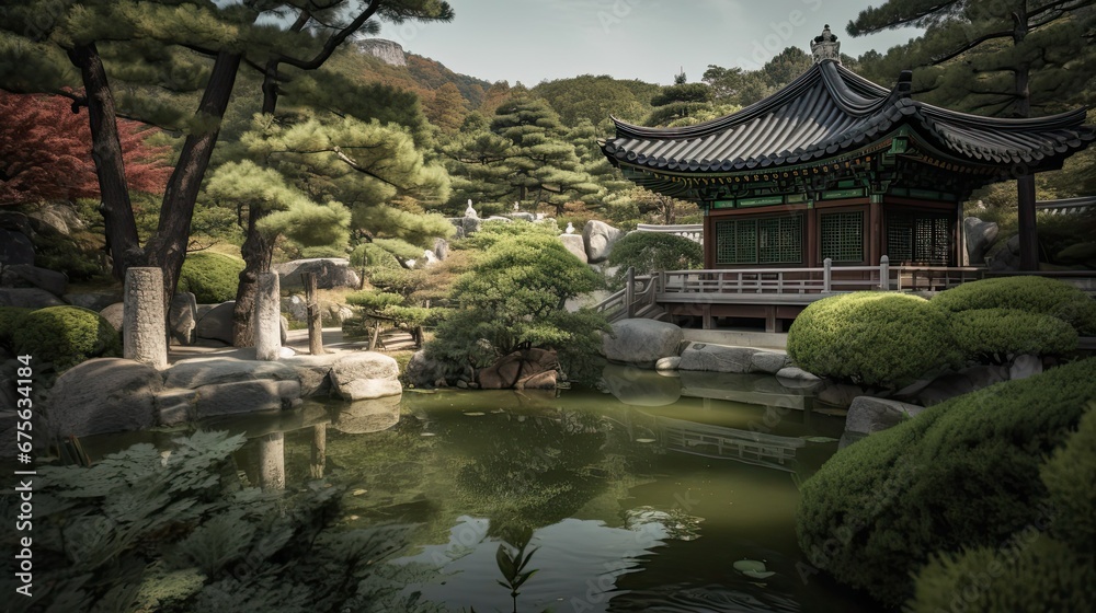Korean temple in garden