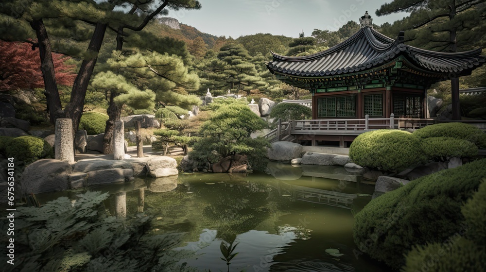 Korean temple in garden Korean temple in garden