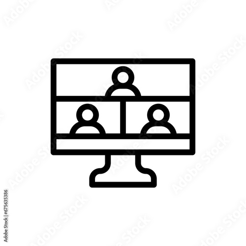 Virtual meeting digitalization business icon with black outline style. virtual, communication, online, technology, home, business, video. Vector Illustration