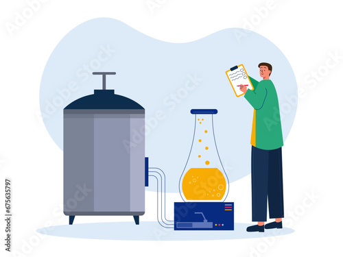 Lab assistant doing experiment Illustration. Laboratory illustration.