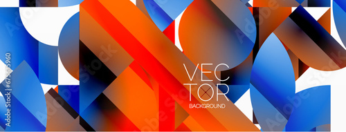 Abstract masterpiece formed by delicate interplay of circles, squares, and triangles. Geometric elements converge in harmonious chaos, evoking sense of modern creativity. Symphony of shapes