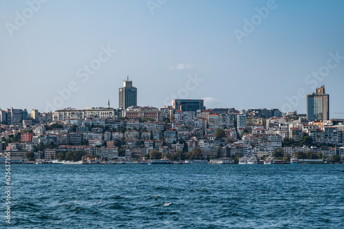  European shore of Istanbul. View of the modern city, the Bosphorus and the Besiktas district.
