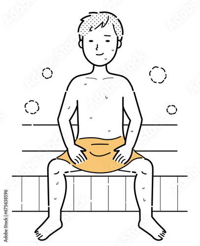 サウナでリラックスする男性のイラスト