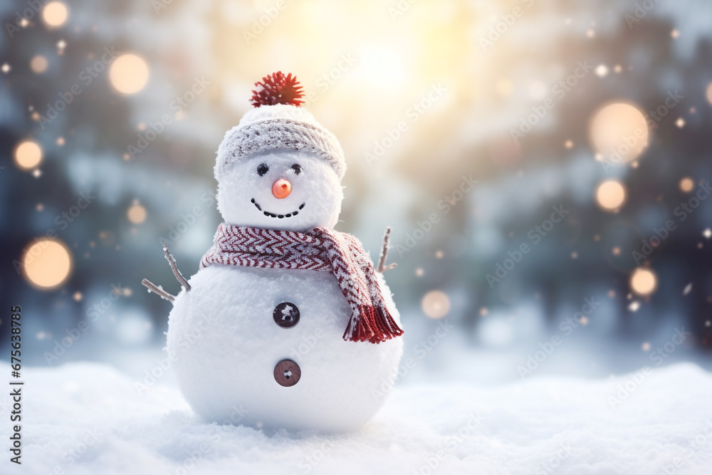 Snowman in winter with blurred background Snowman in winter with blurred background