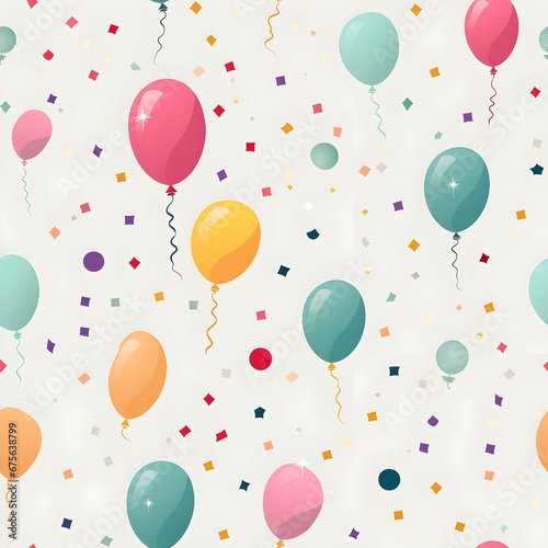 Seamless pattern with pastel colour balloons, confetti, and party hats for a festive and celebratory theme
