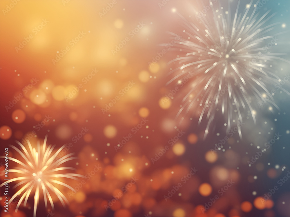 New Year's fireworks and copy space - abstract holiday background