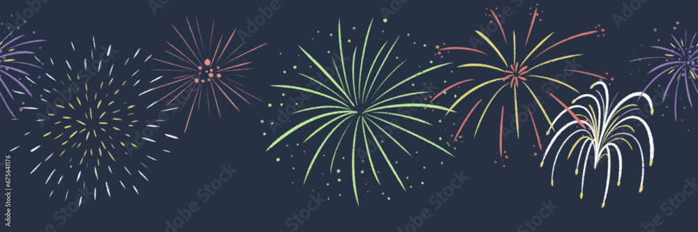 The colorful fireworks on the celebration day, black background, texture pattern drawing - obrazy, fototapety, plakaty 