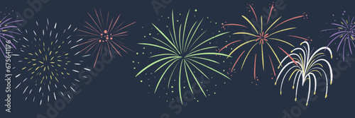 The colorful fireworks on the celebration day, black background, texture pattern drawing