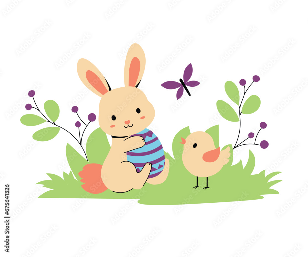 Fototapeta premium Easter Bunny With Easter Egg and Chick | Easter Edition