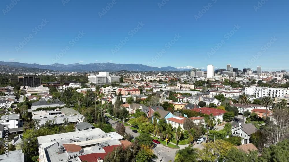 Los Angeles Wilshire Center from Mid WIlshire Aerial Shot Descend in California USA Los Angeles Wilshire Center from Mid WIlshire Aerial Shot Descend in California USA