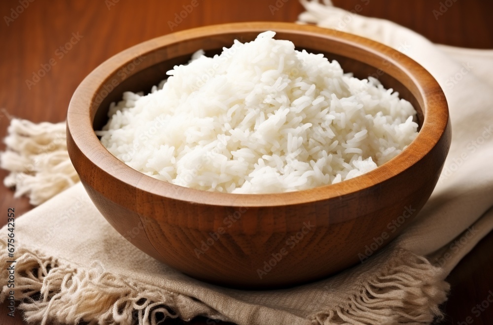 Wooden Bowl Of White Rice Wooden Bowl Of White Rice