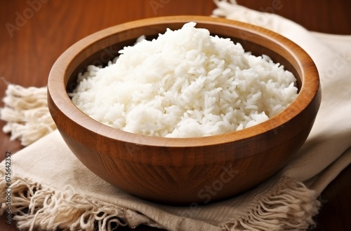 Wooden Bowl Of White Rice