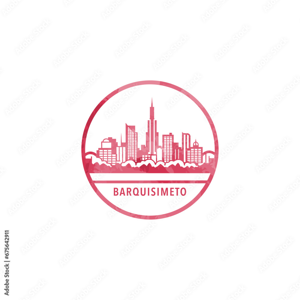 Barquisemeto watercolor cityscape skyline city panorama vector flat modern logo, icon. Venezuela town emblem concept with landmarks and building silhouettes. Isolated stamp graphic