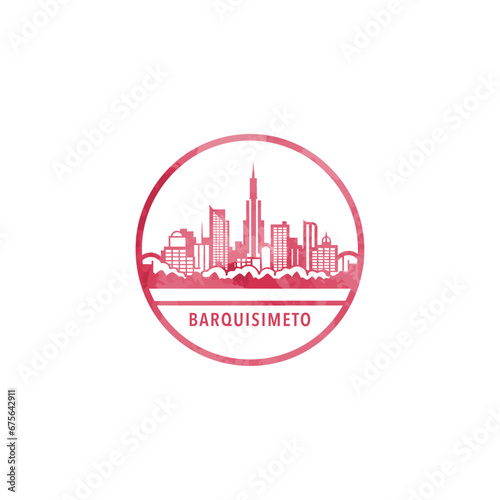 Barquisemeto watercolor cityscape skyline city panorama vector flat modern logo  icon. Venezuela town emblem concept with landmarks and building silhouettes. Isolated stamp graphic