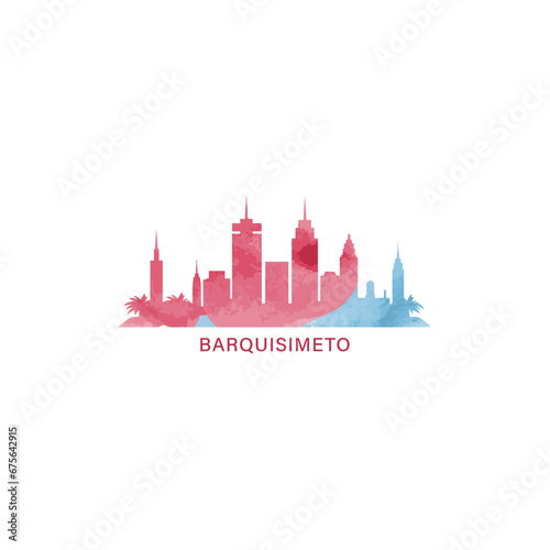 Barquisemeto watercolor cityscape skyline city panorama vector flat modern logo, icon. Venezuela town emblem concept with landmarks and building silhouettes. Isolated graphic