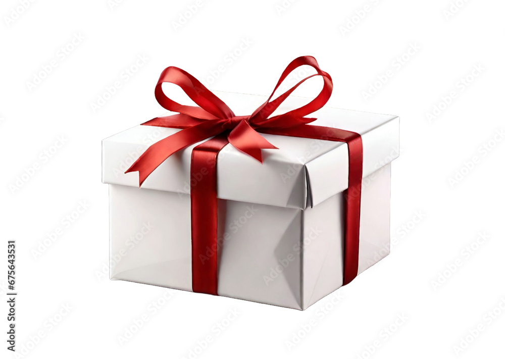 Gift box with red ribbon. Transparent background, with png