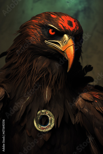Great Chief Eagle Warrior Conceptual Art red eyes and power and vision of Ancient Birds