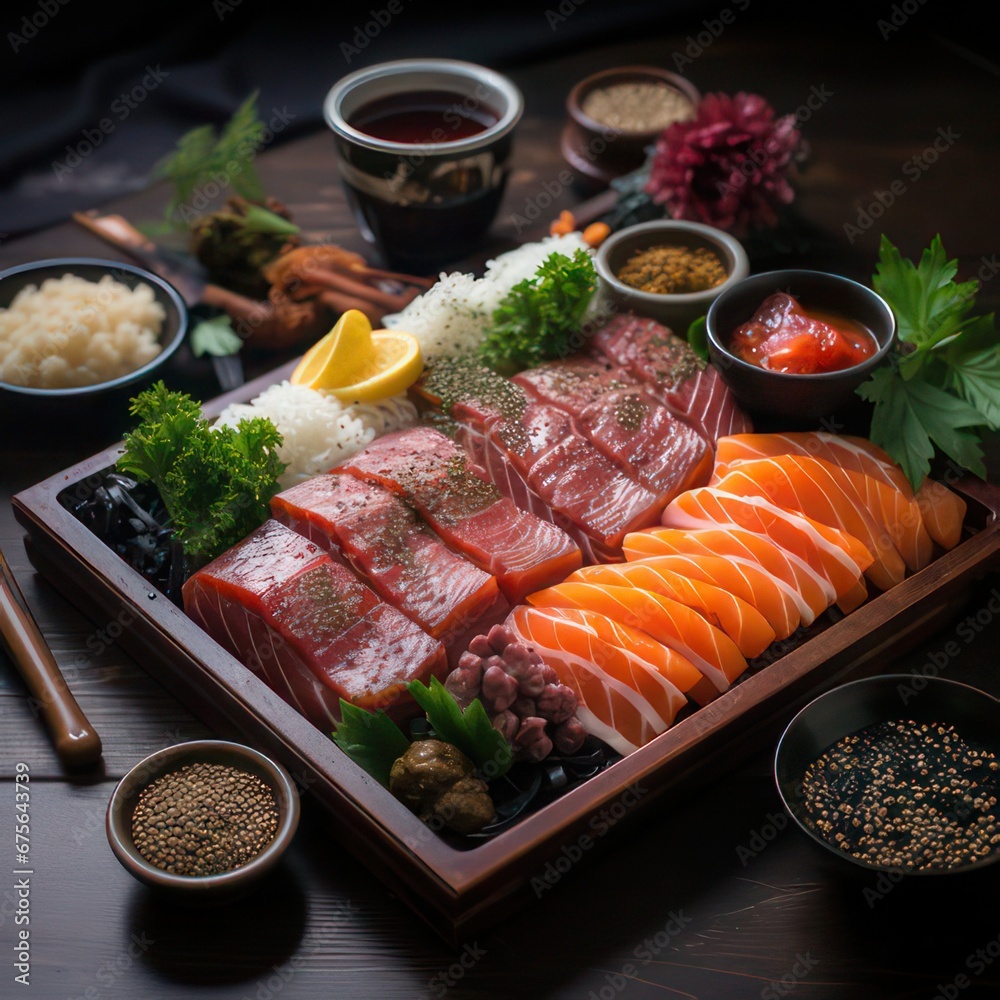 fresh raw tuna and salmon sashimi