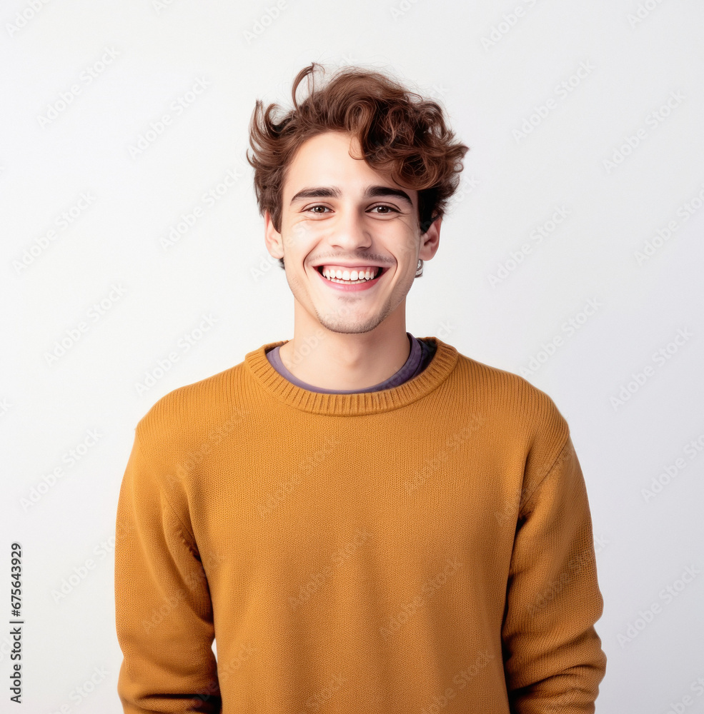 Young man smiling on white background Young man smiling on white background