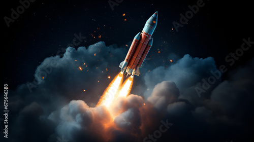 a rocket flying on clean black background