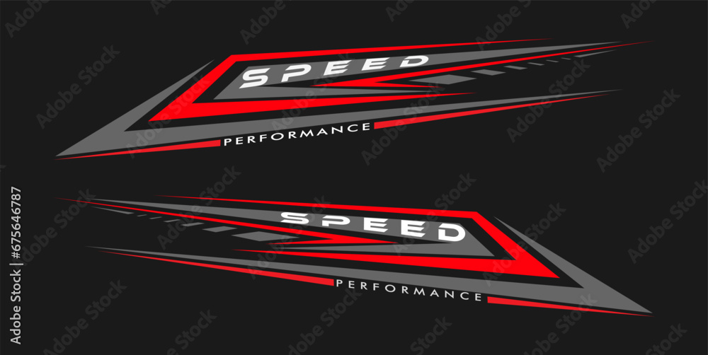 wrap design for car vectors. sports red stripes, car stickers. racing decals for tuning - obrazy, fototapety, plakaty 
