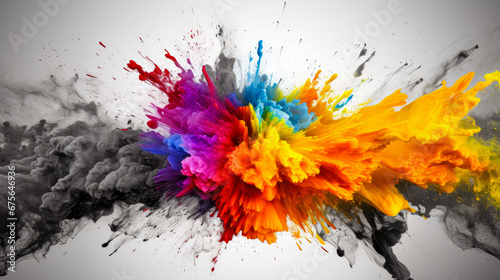 Colorful ink splashes in water on white background. Abstract background