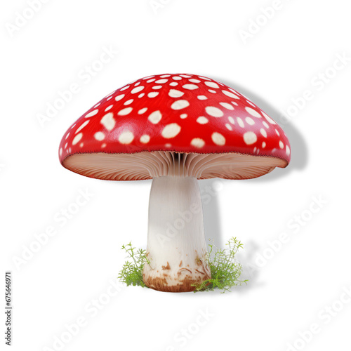 A Vibrant Red Mushroom Studded with White Spots in a Lush Forest