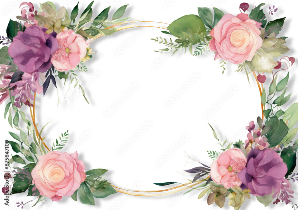 Floral Frame With Beautiful Blossoms and Lush Foliage