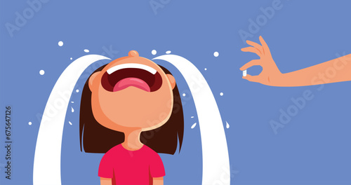 Little Girl Suffering from Halitosis Vector Cartoon illustration. Kid suffering from bad breath health problem due to poor oral hygiene