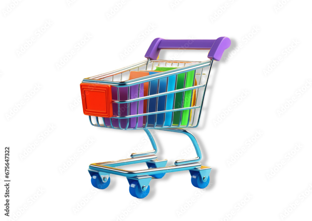 A Rainbow of Colors: A Shopping Cart Overflowing With Vibrant Markers on a Serene Blue transparent background png