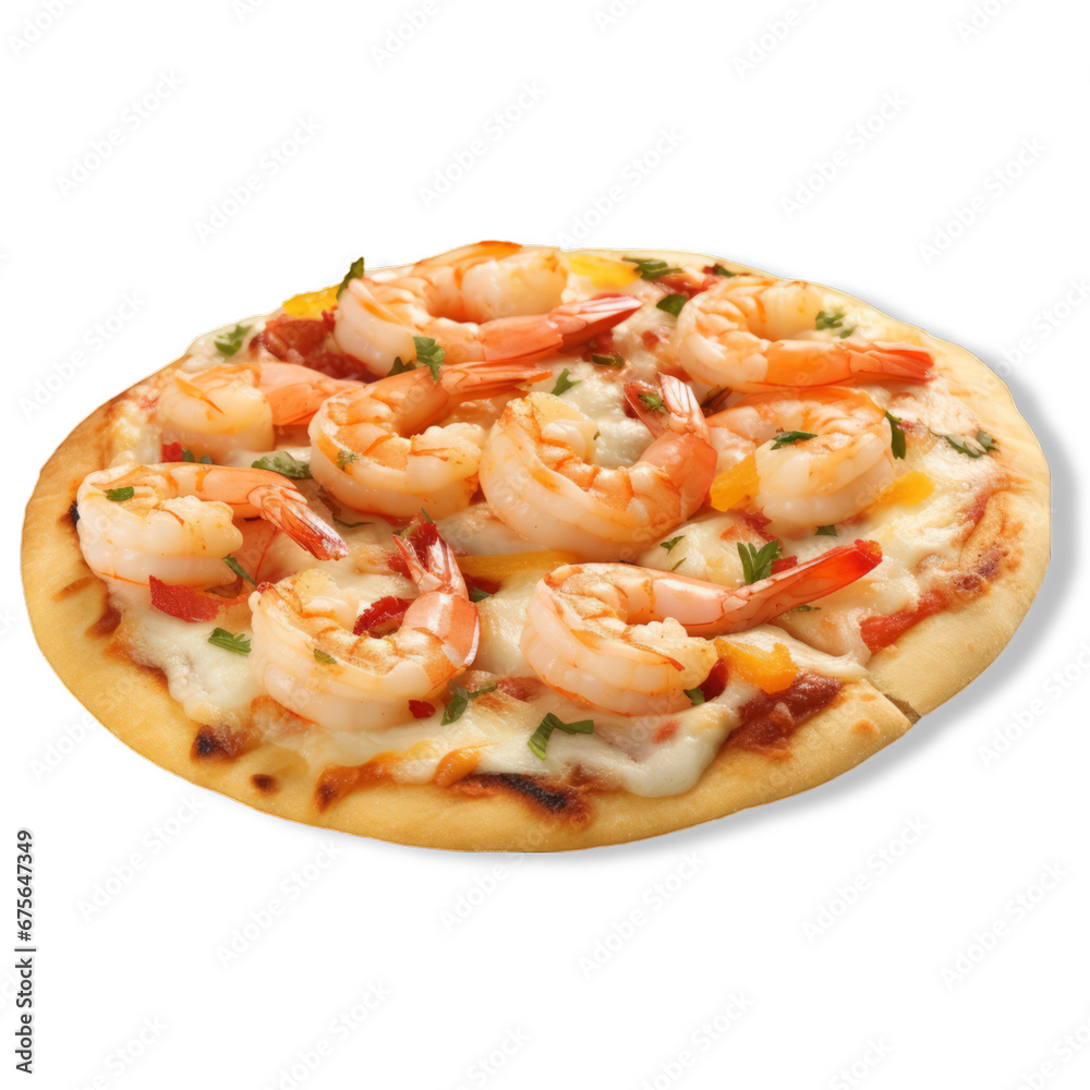 Delicious Shrimp Pizza on a Clean White Plate Delicious Shrimp Pizza on a Clean White Plate