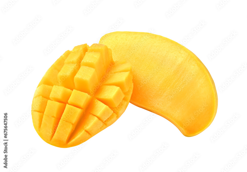 Ripe mango and slice on transparent png Ripe mango and slice on transparent png