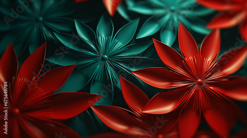 3d christmas poinsettia flowers wallpaper with red and green colors © Jess rodriguez