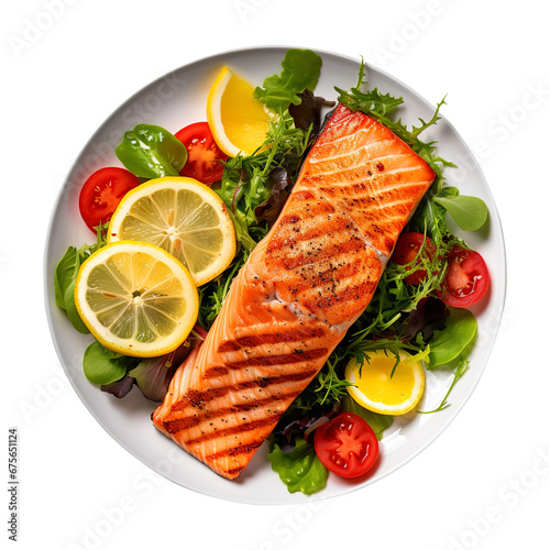 grilled salmon steak with vegetables