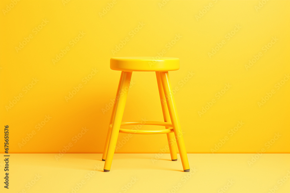 The photoshoot of a bright yellow stool isolated on a yellow background with natural light and silhouette, shot in a studio. Generative AI. The photoshoot of a bright yellow stool isolated on a yellow background with natural light and silhouette, shot in a studio. Generative AI.