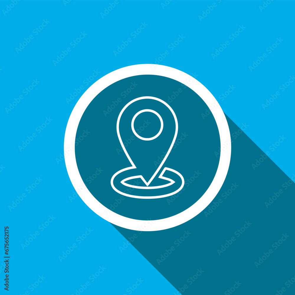 Location icon vector. Pin icon sign symbol in trendy flat style. Pointer vector icon illustration isolated on blue background Location icon vector. Pin icon sign symbol in trendy flat style. Pointer vector icon illustration isolated on blue background
