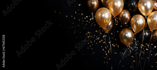 Gold and silver balloons on elegant bokeh background on New Year's or Christmas day