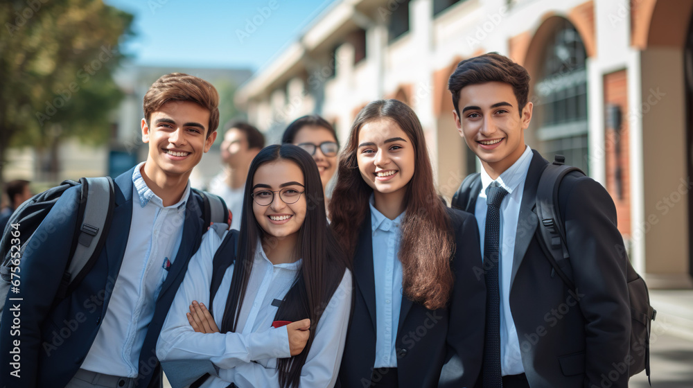 Group of male and female students Currently studying in an international school Wear a uniform. Group of male and female students Currently studying in an international school Wear a uniform.