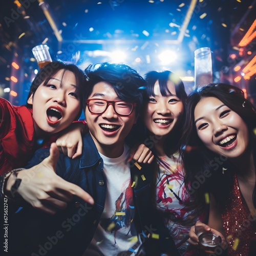 young asian having fun enjoying party and dancing together