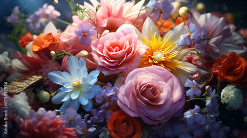 A bunch of colorful flowers with dark background