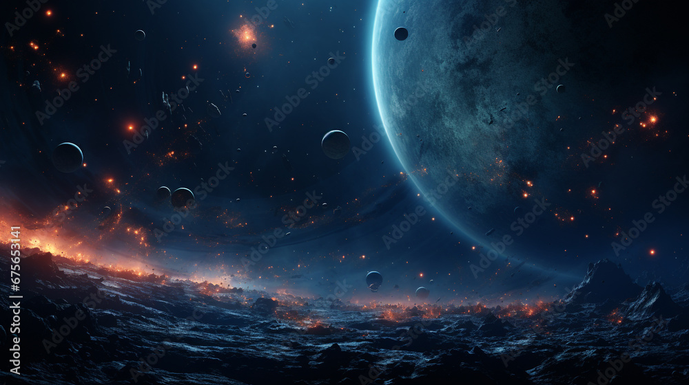 Fototapeta premium A planet in the sky with a star in the middle