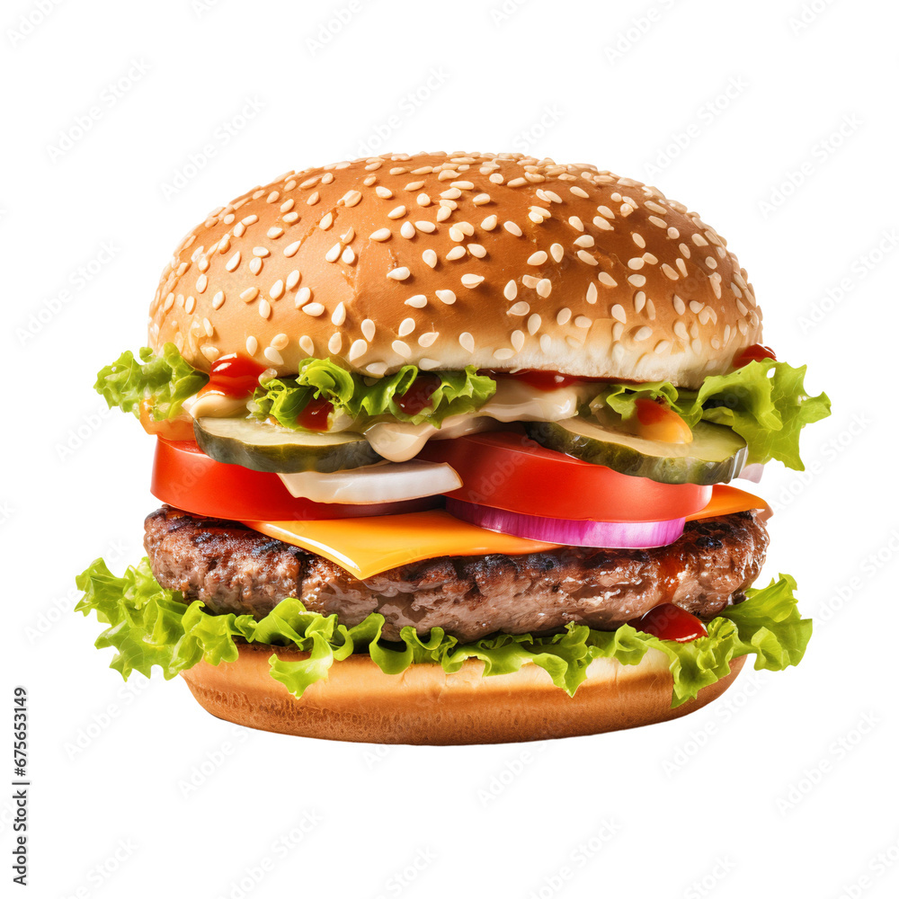 Beef burger isolated on transparent background (png) Beef burger isolated on transparent background (png)