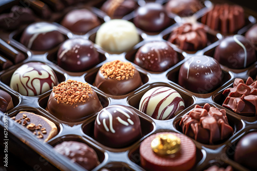 Assorted chocolates on a dark background.