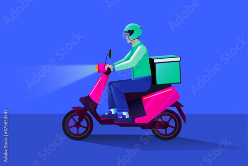 Courier Delivery Partner Riding Scooter with Delivery Box – Modern Flat Illustration