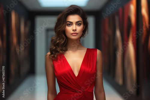 young woman wearing red color dress