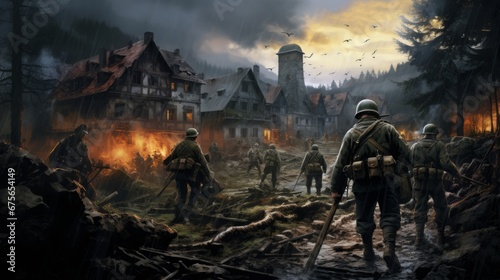 Fotografia illustration battle scenes ww2, world war 2, copy space, 16:9