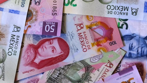 new bank notes of mexican peso background. 20, 50, 100, 200, 500 pesos